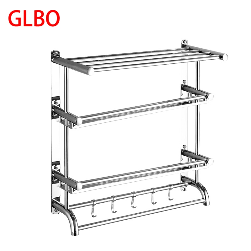 GLBO J011223 201不锈钢毛巾置物架 粘钉两用 60cm三层经济款(薄款) （单位：个）